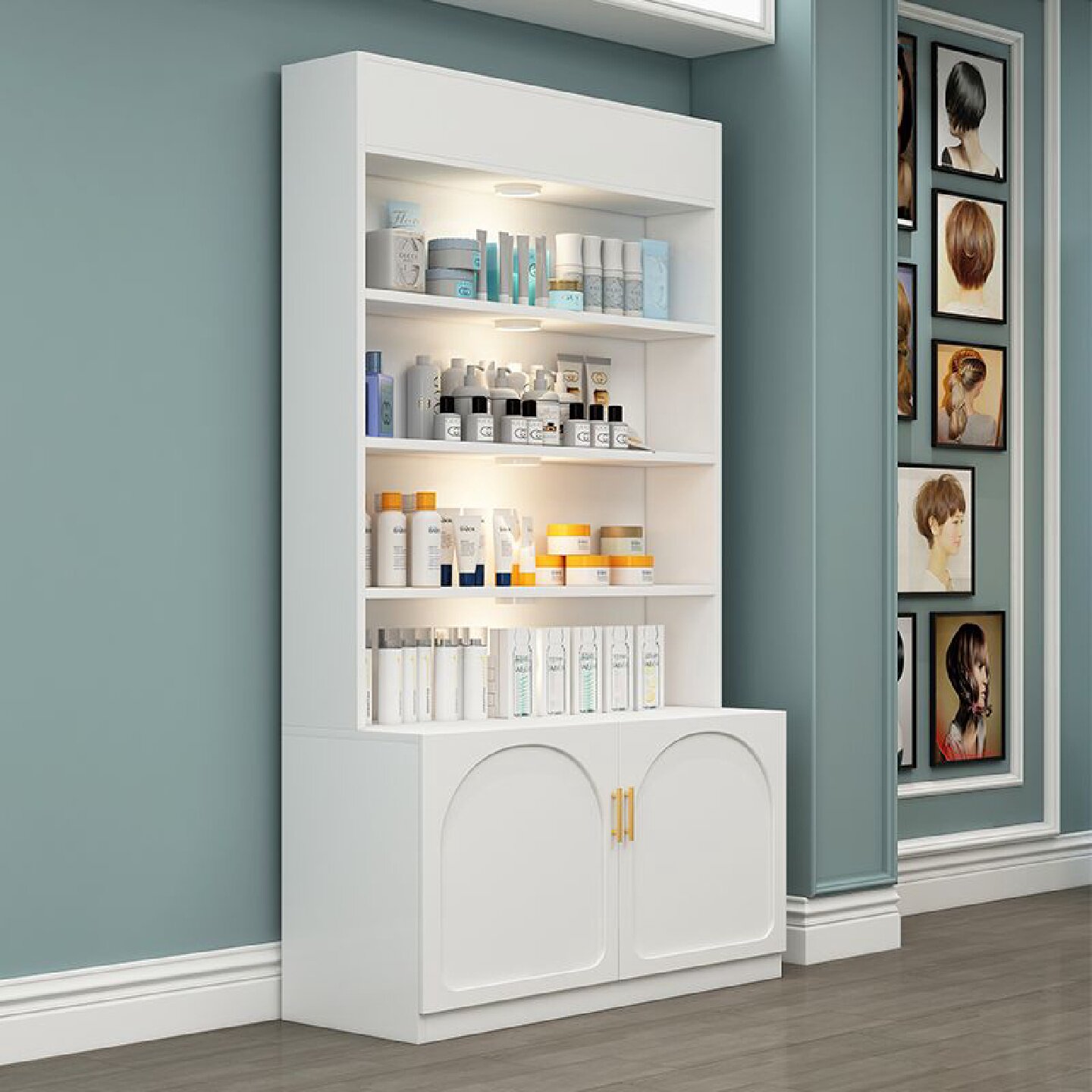 化妆品展示柜柜子陈列柜美甲店货架展柜货柜欧式美容院产品展示架