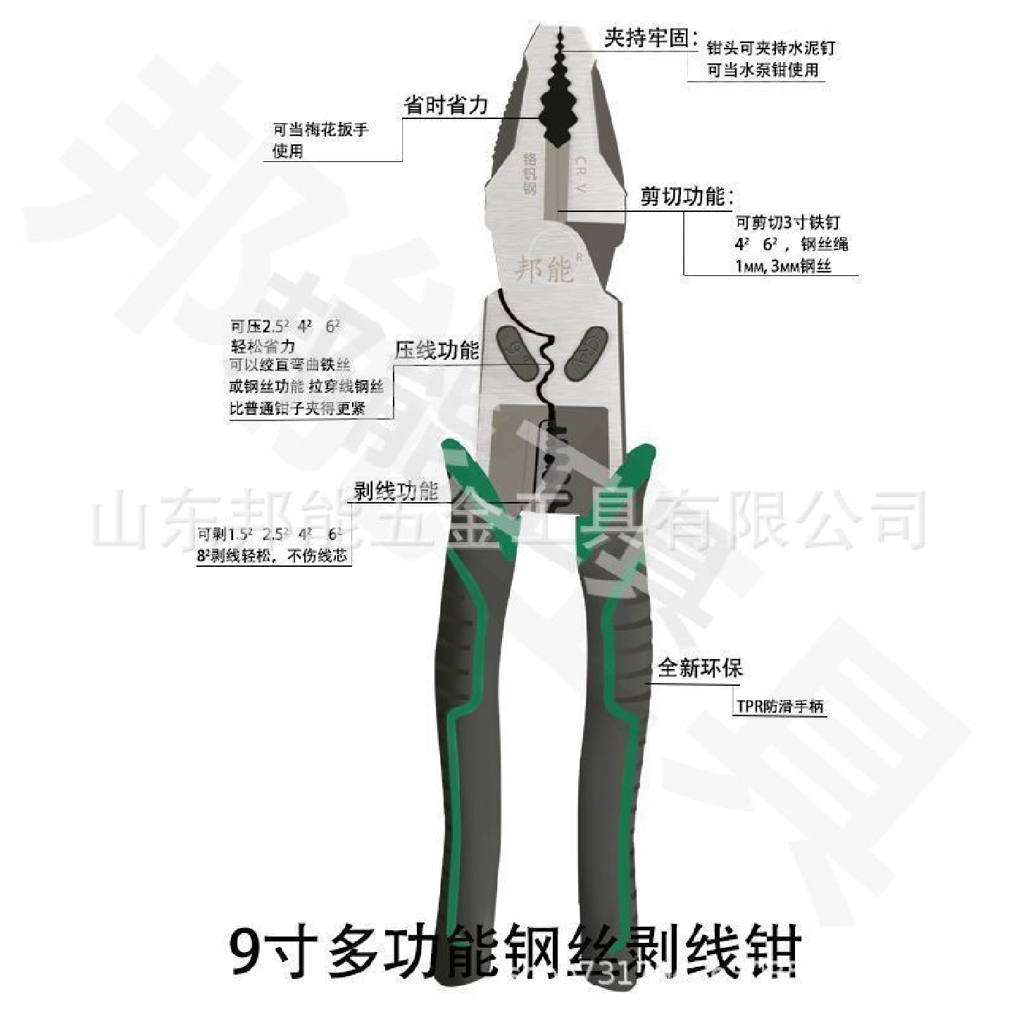 邦能工业级8寸9寸尖嘴钳铬钒钢多功能世达款电工修理省力高硬度