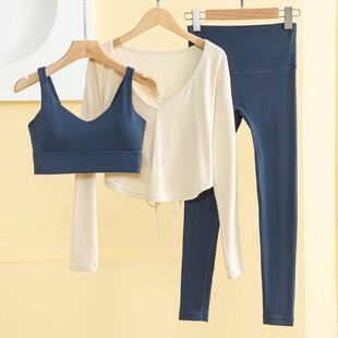 健身房短款瑜伽服套装女小个子长袖秋季时尚跑步运动宽松罩衫女