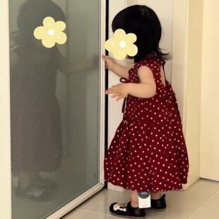 新款 2026夏季 宝宝 红色连衣裙裙子可爱波点蝴蝶结背心裙新款 无袖