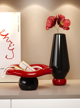 入户玄关钥匙收纳摆件高级中古风高档花瓶桌面客厅乔迁礼物