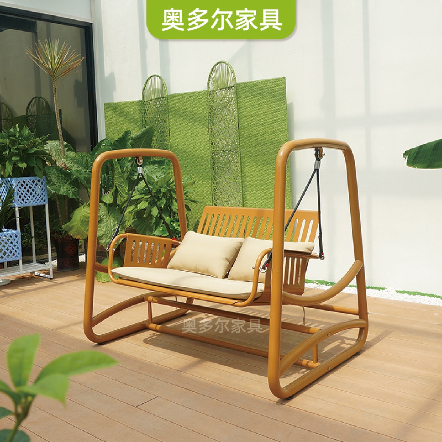 户外双人秋千吊椅庭院不锈钢室外花园设计网红创意休闲家阳台复古