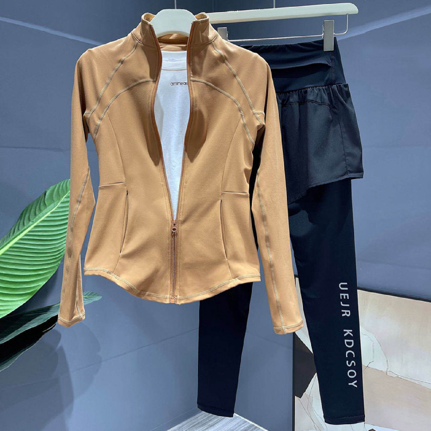设计感瑜伽服高颜值欧美健身服专业三件套户外跑步套装女晨跑秋冬