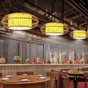餐厅饭店包间竹编吊灯餐饮火锅店包房包厢创意灯具带X20 现代中式