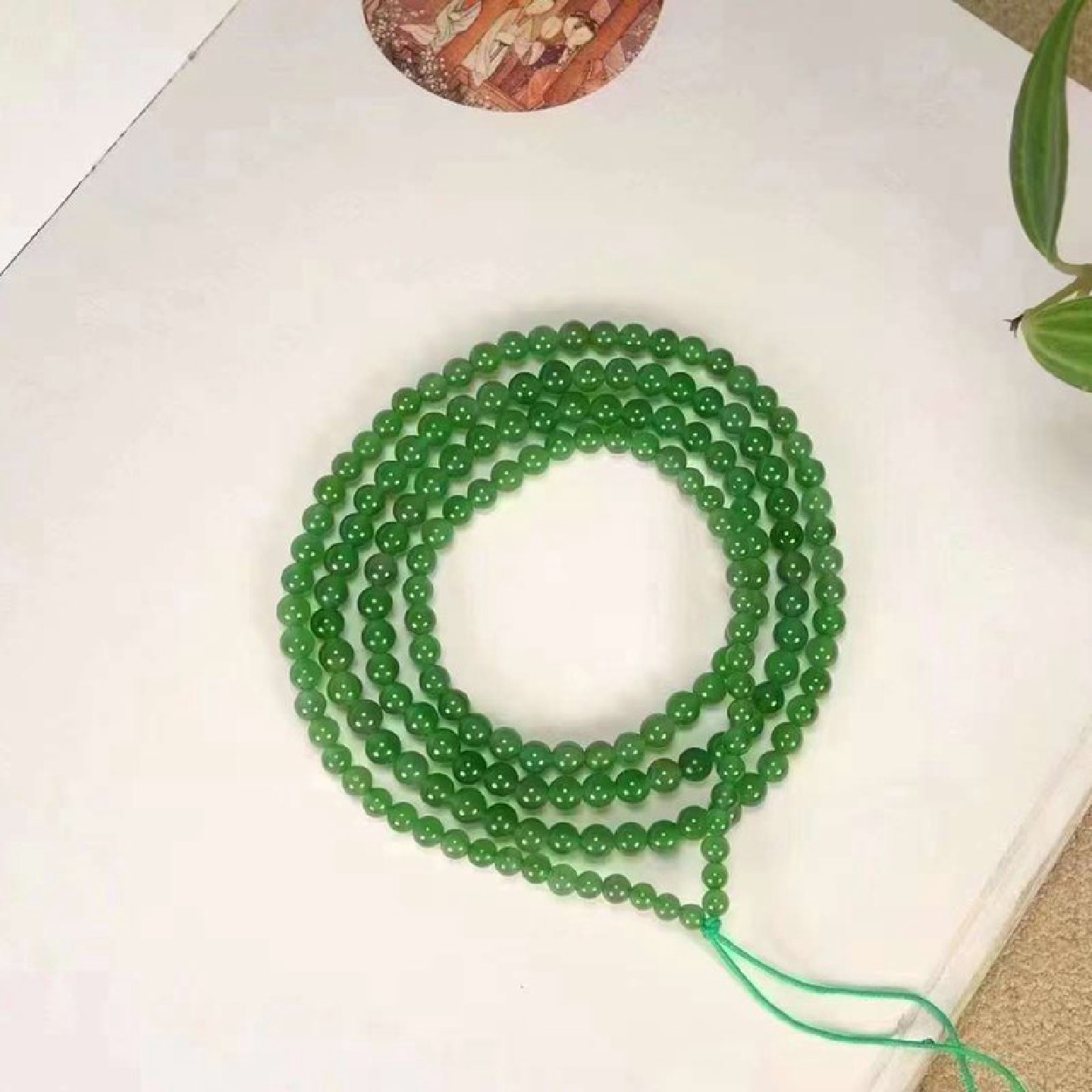 天然新疆和田玉玉器供应链俄料碧玉老料果绿色多圈珠链素珠多用款