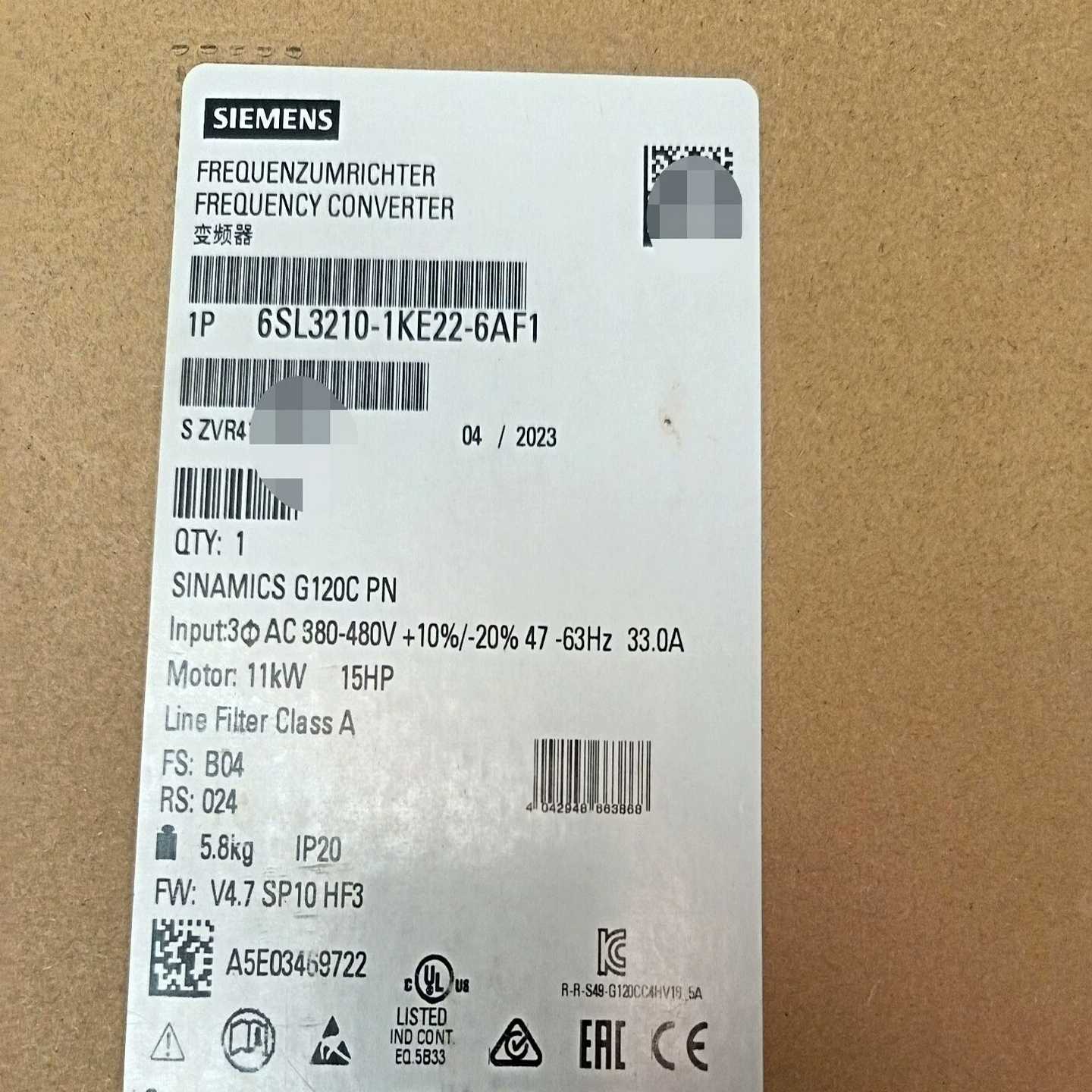 全新原装正品6SL3210-1KE22-6AF1西门子变频器--议价商品