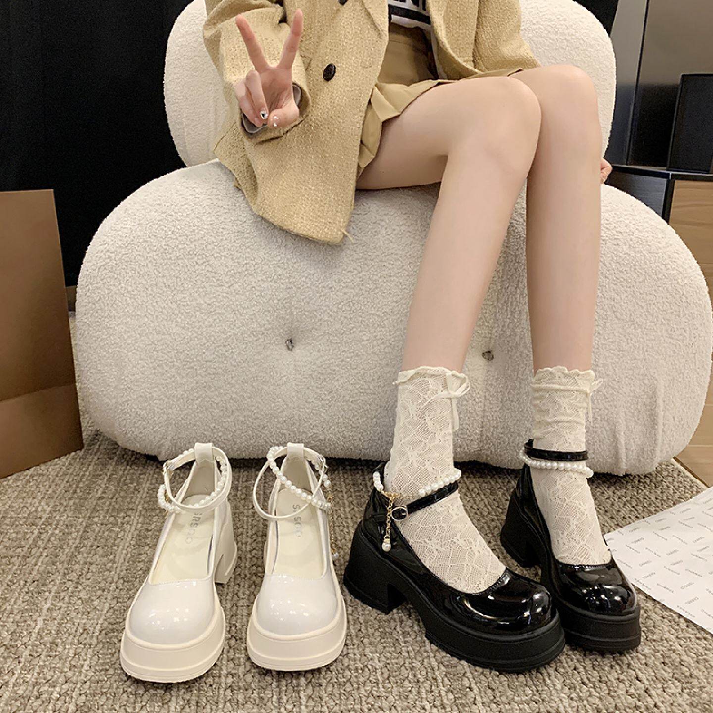 法式玛丽珍鞋女夏季2024新款厚底粗跟晚晚风温柔配裙子厚底小皮鞋图片