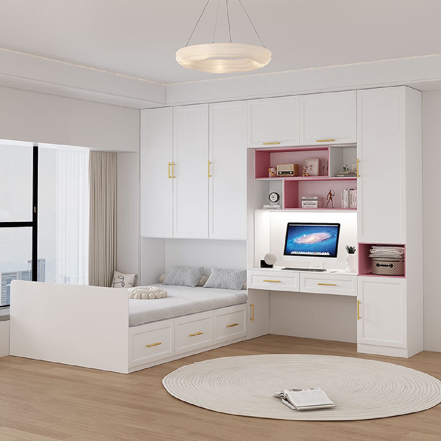 榻榻米床衣柜一体带书桌卧室组合小户型多功能儿童房踏踏米储物床