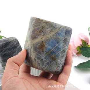 天然浅色拉长石原石抛光紫光蓝光黄光随型办公家居装 新品 饰摆件