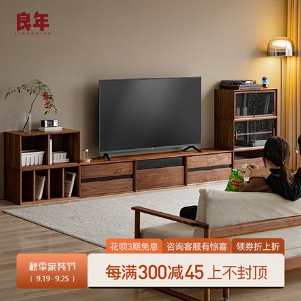 黑胡桃木自由组合柜实木多功能电视柜矮书柜飘窗模块客厅展示柜