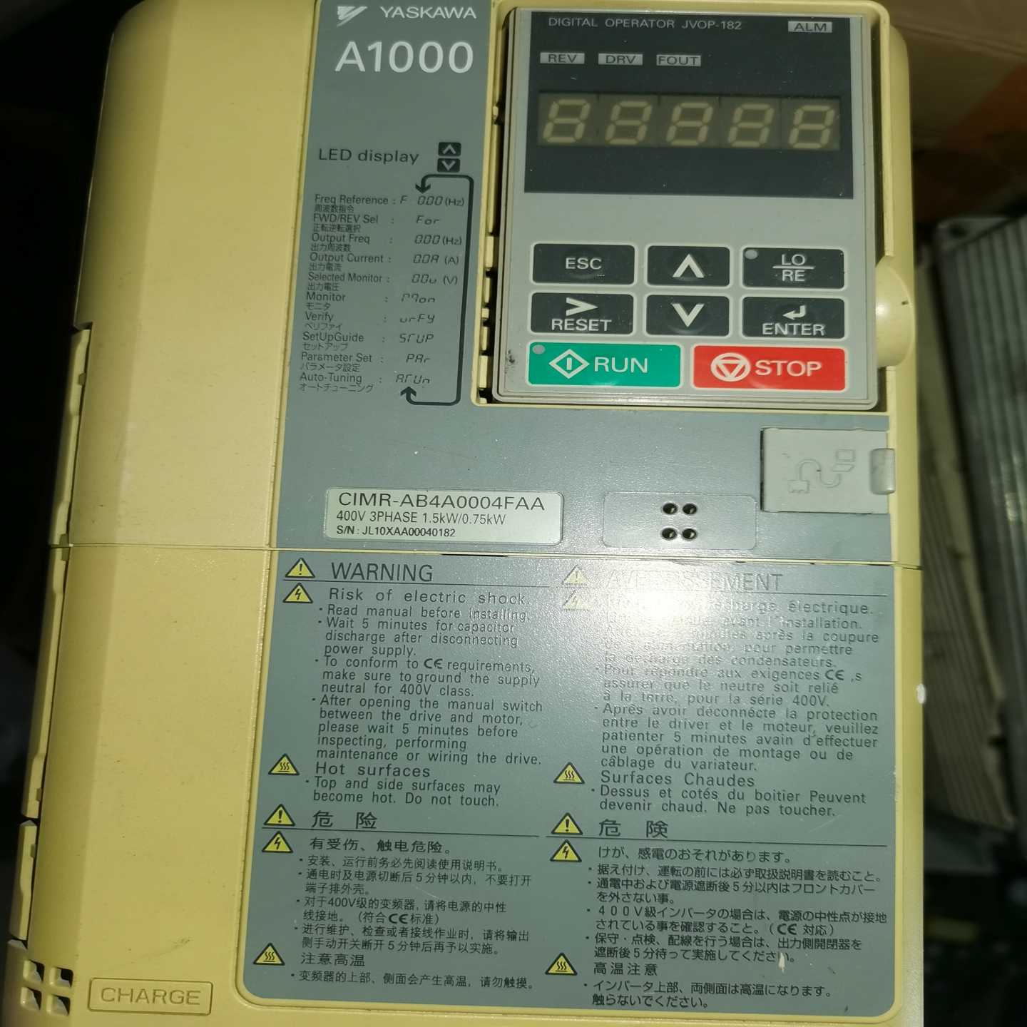 咨询-安川A1000变频器CIMR-AB4A0004FAA，1.5