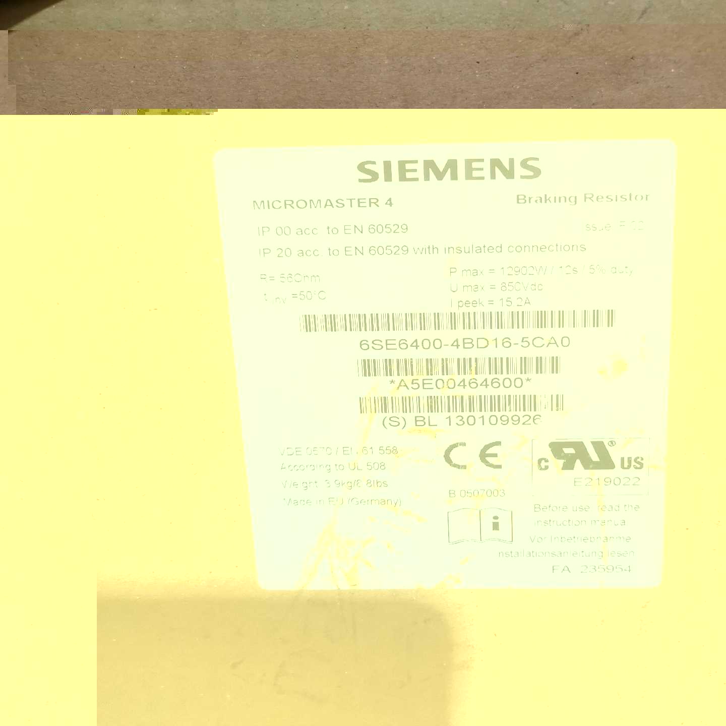 制动电阻6SE6400-4BD16-5CA0 ~询价