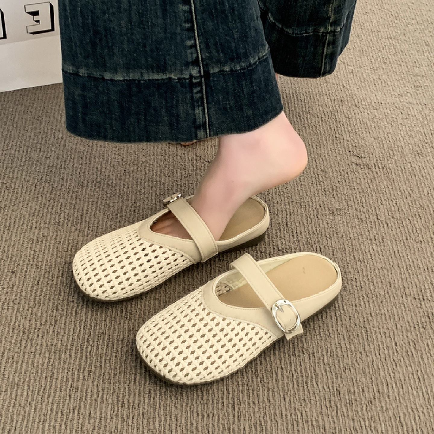 包头半拖鞋女夏外穿2026新款女鞋子网红百搭孕妇平底一脚蹬凉拖鞋