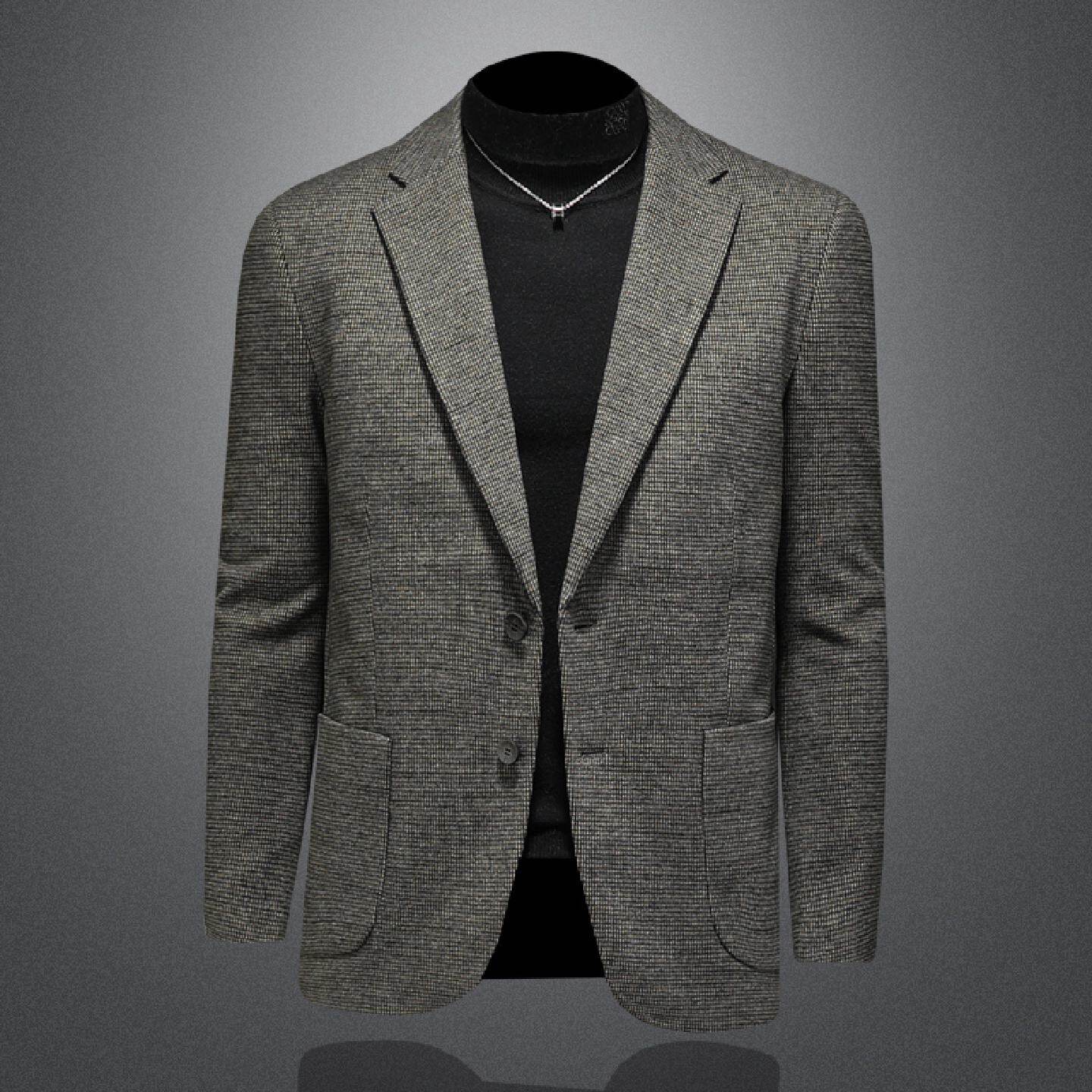 欧洲站羽绒西装外套男士年冬季新款韩版修身格纹休闲加厚西服潮男