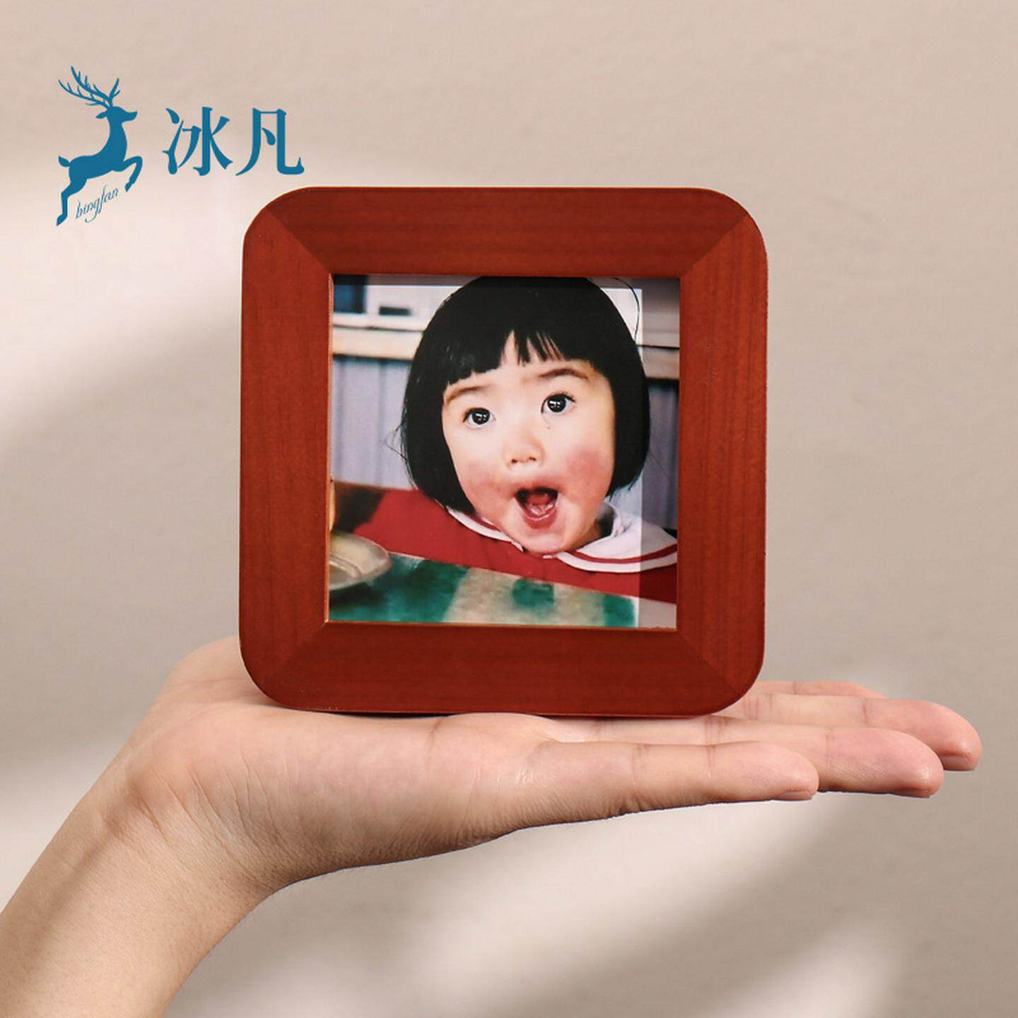 正方形相框实木小摆台洗照片加打印结婚证件照2寸儿童定制送礼物