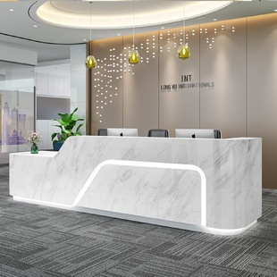 公司前台接待台简约现代大理石纹美容院柜台烤漆收银台吧台现货
