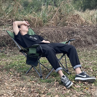 靠背休闲椅沙滩椅钓鱼椅子家用简易午休床道 户外折叠椅躺椅便携式