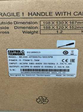 询价CT尼得科0.75KW变频器NE200-4T0007G/00