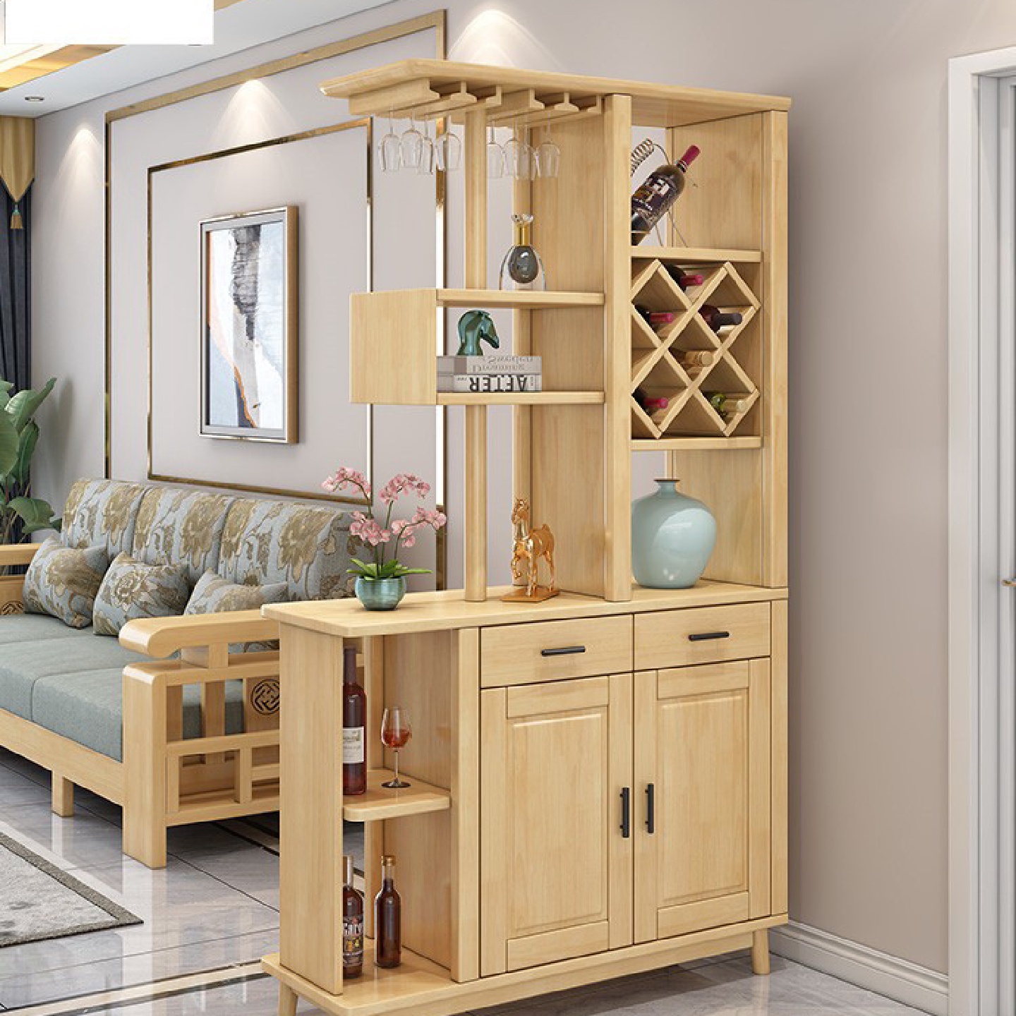 北欧客厅隔断柜玄关鞋柜中式双面实木酒柜靠墙实木进门间厅柜屏风