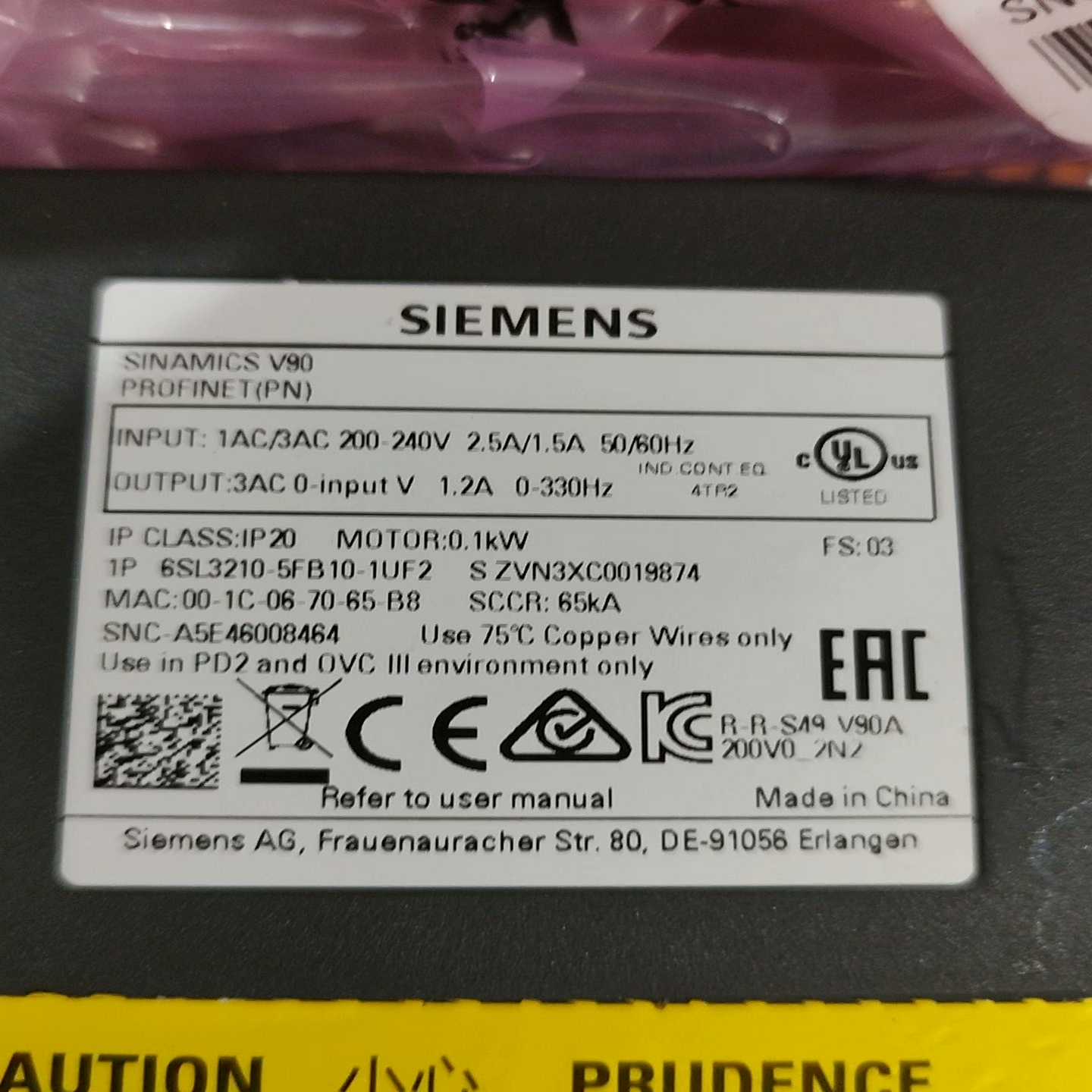 6SL3210-5FB10-1UF2，西门子V90伺服驱动器~议价