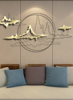 新中式创意金色山影墙面上装饰金属铁艺客厅沙发背景墙壁轻奢挂件