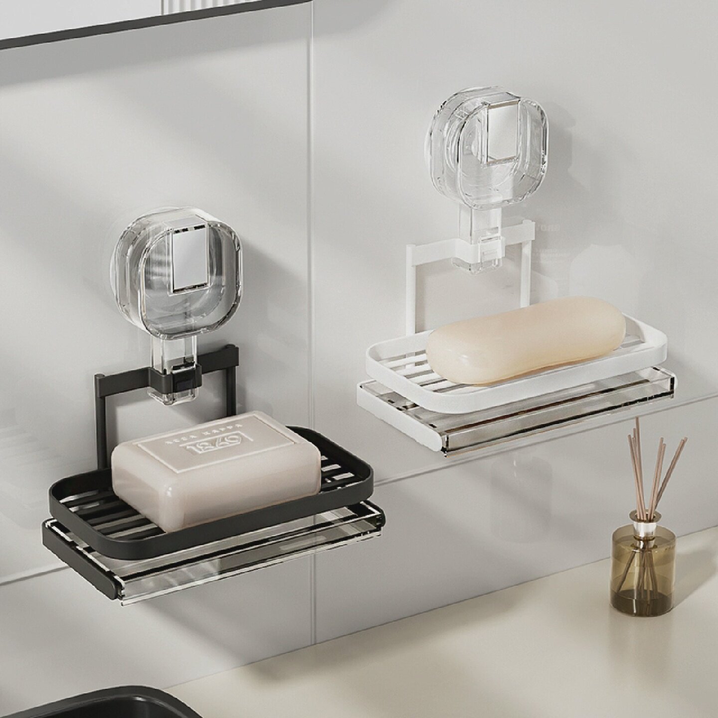 吸盘铁艺肥皂盒壁挂式免打孔家用卫生间墙上沥水置物架双层香皂盒