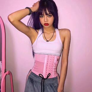 youngmoney粉色ym束腰带女收腹带小肚子神器后背加高塑身腰封产后