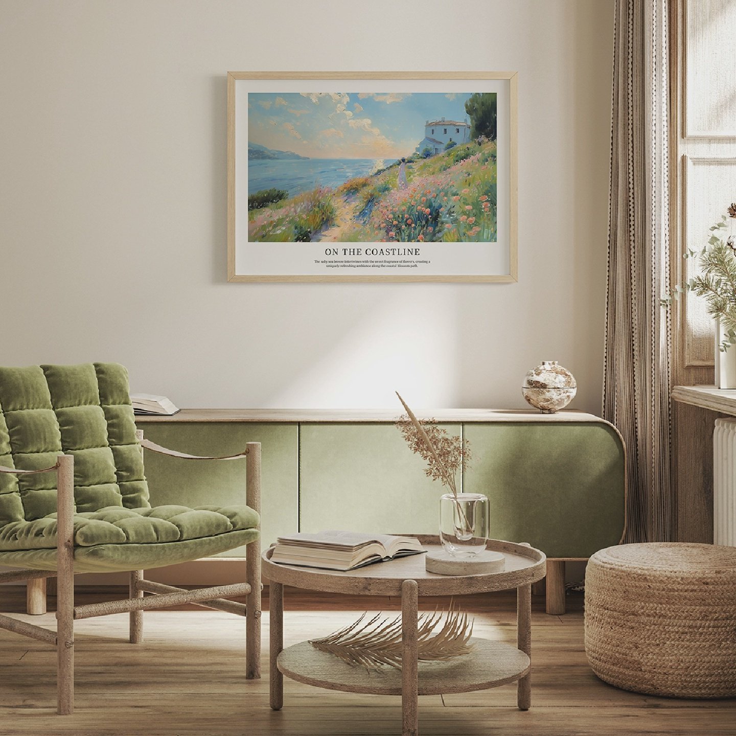 绽放的海岸客厅卧室沙发水彩风景民宿装饰画挂画艺术框油画壁画