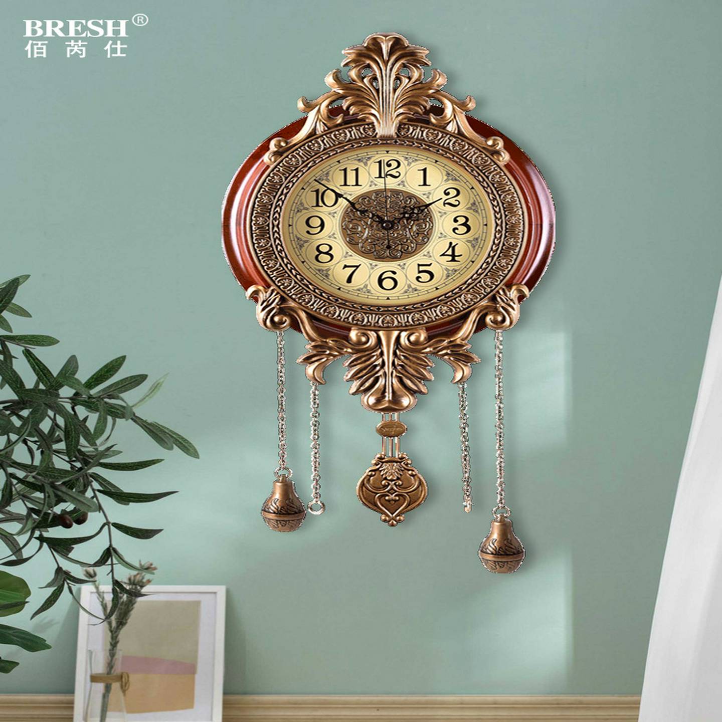 创意实木静音挂钟欧美式大号个性石英钟时尚简约客厅钟表