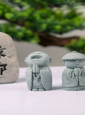 禅意日式小和尚京都地藏造型鱼缸水族盆景搭配微景观造景茶宠摆件