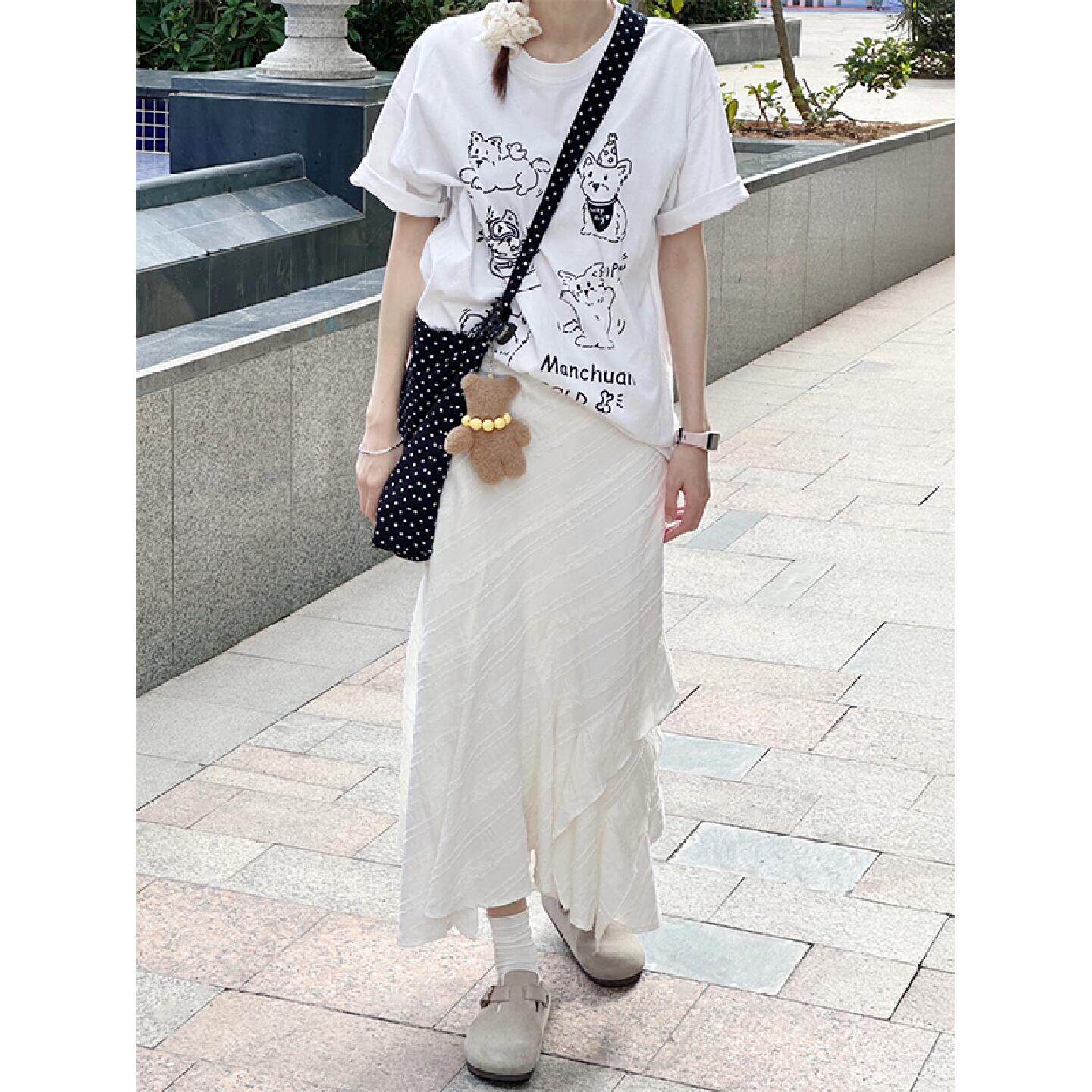 不规则白色半身裙女早春新款胖妹妹mm高腰梨型身材中长款a字裙子