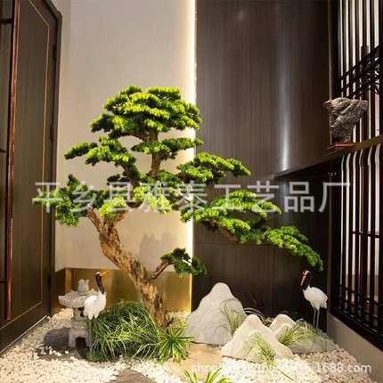仿真松树迎客松新中式装饰楼梯下摆件室内罗汉松假树景观绿植造景