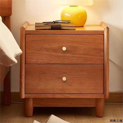 北欧实木床头柜现代简约樱桃木日式床边小柜子黑胡桃木原木储物柜