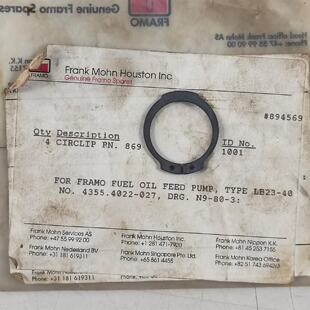 Circlip Id 4040701203100 Id 869 Pour Pompe Frank Mohn Framo