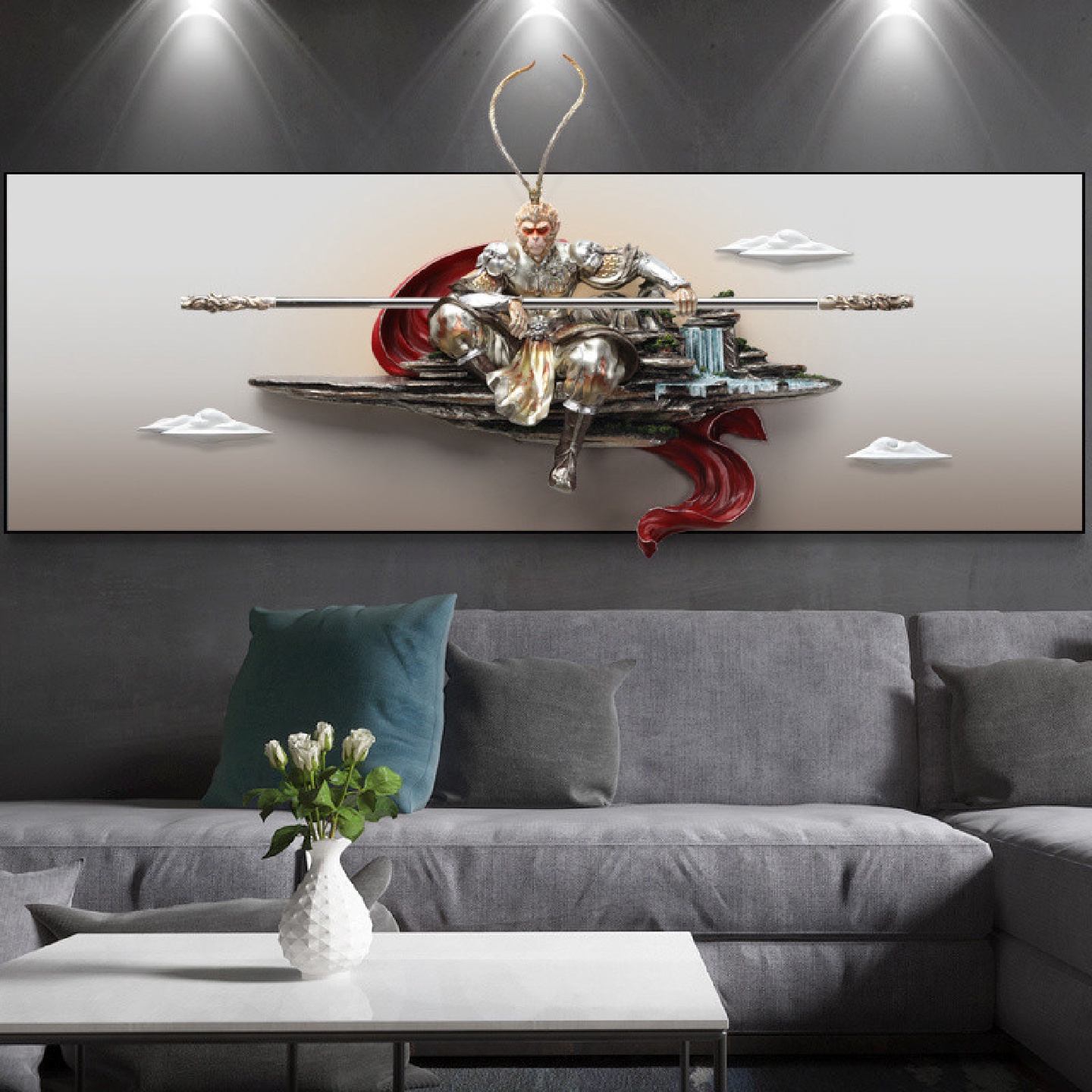 新款热销客厅装饰画沙发背景画齐天大圣浮挂画3D立体壁画斗战胜佛