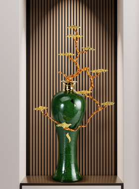 新中式入户玄关迎客松摆件陶瓷客厅电视柜壁龛高端装饰品乔迁礼物