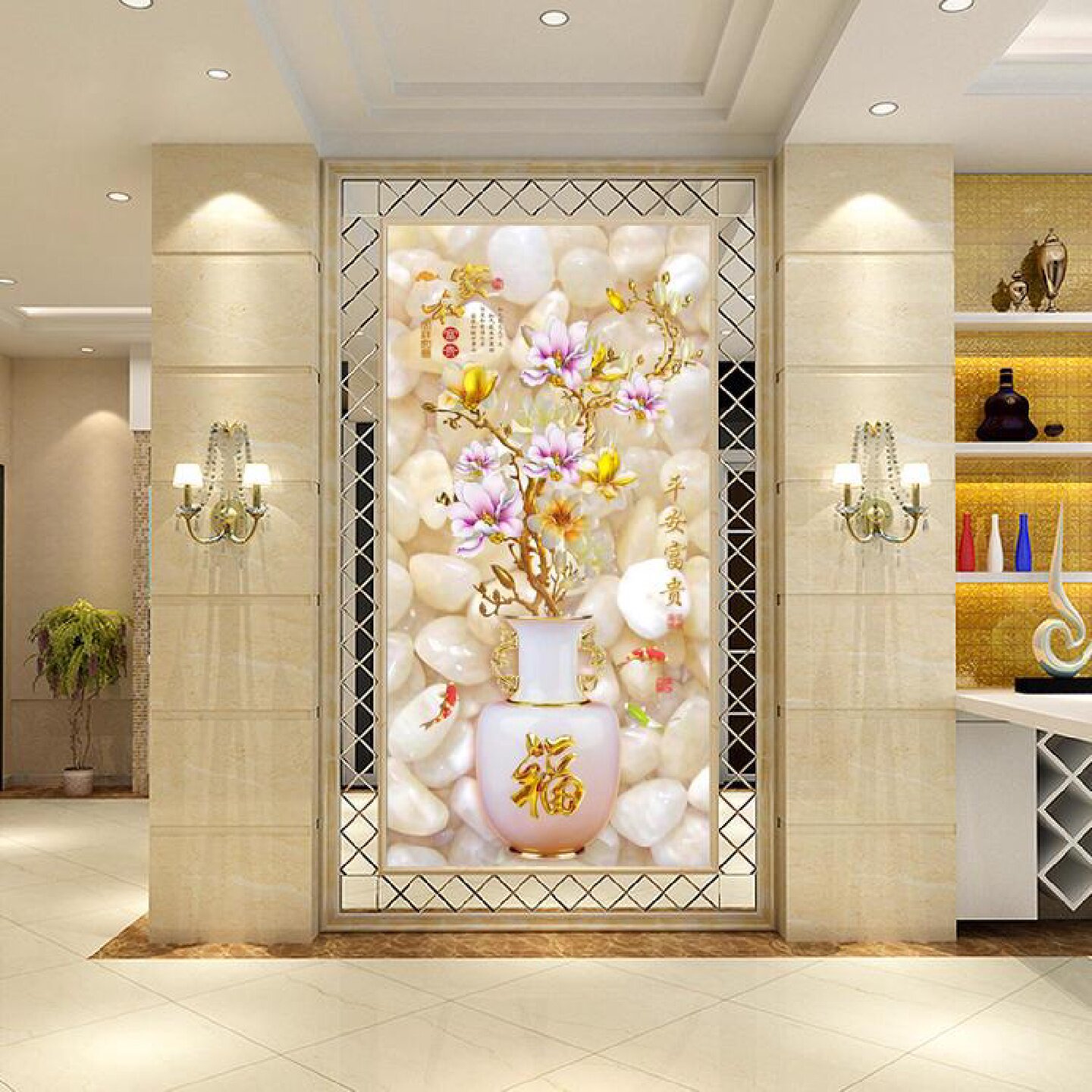 玄关瓷砖背景墙3d雕刻简约现代客厅过道走廊电视背景墙砖微晶石砖