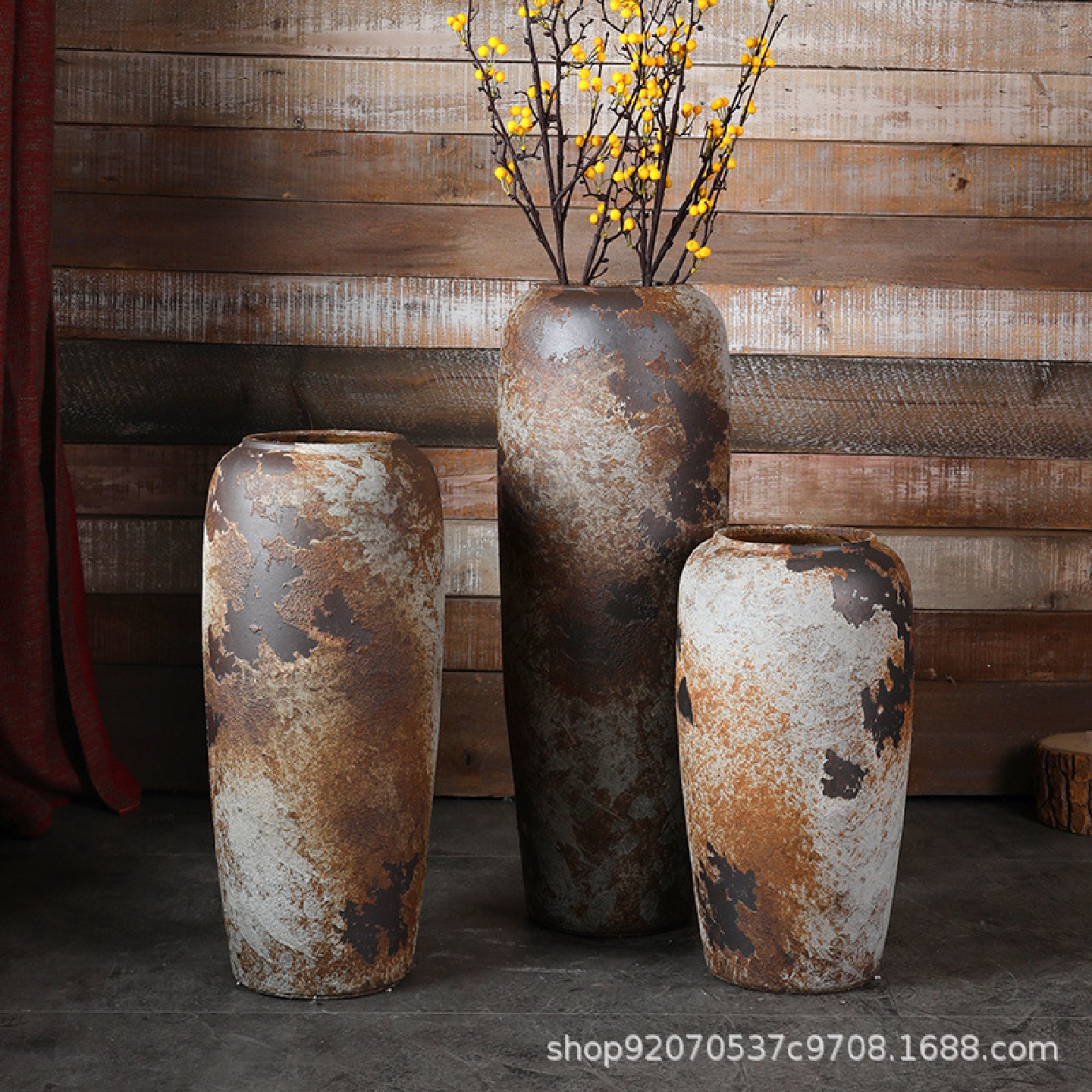 景德镇陶瓷落地花瓶摆件复古中式手工陶罐客厅酒店干花插花大花盆