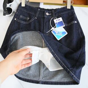 大码牛仔半身裙夏季薄款梨形身材小个子高腰显瘦防走光a字短裙裤