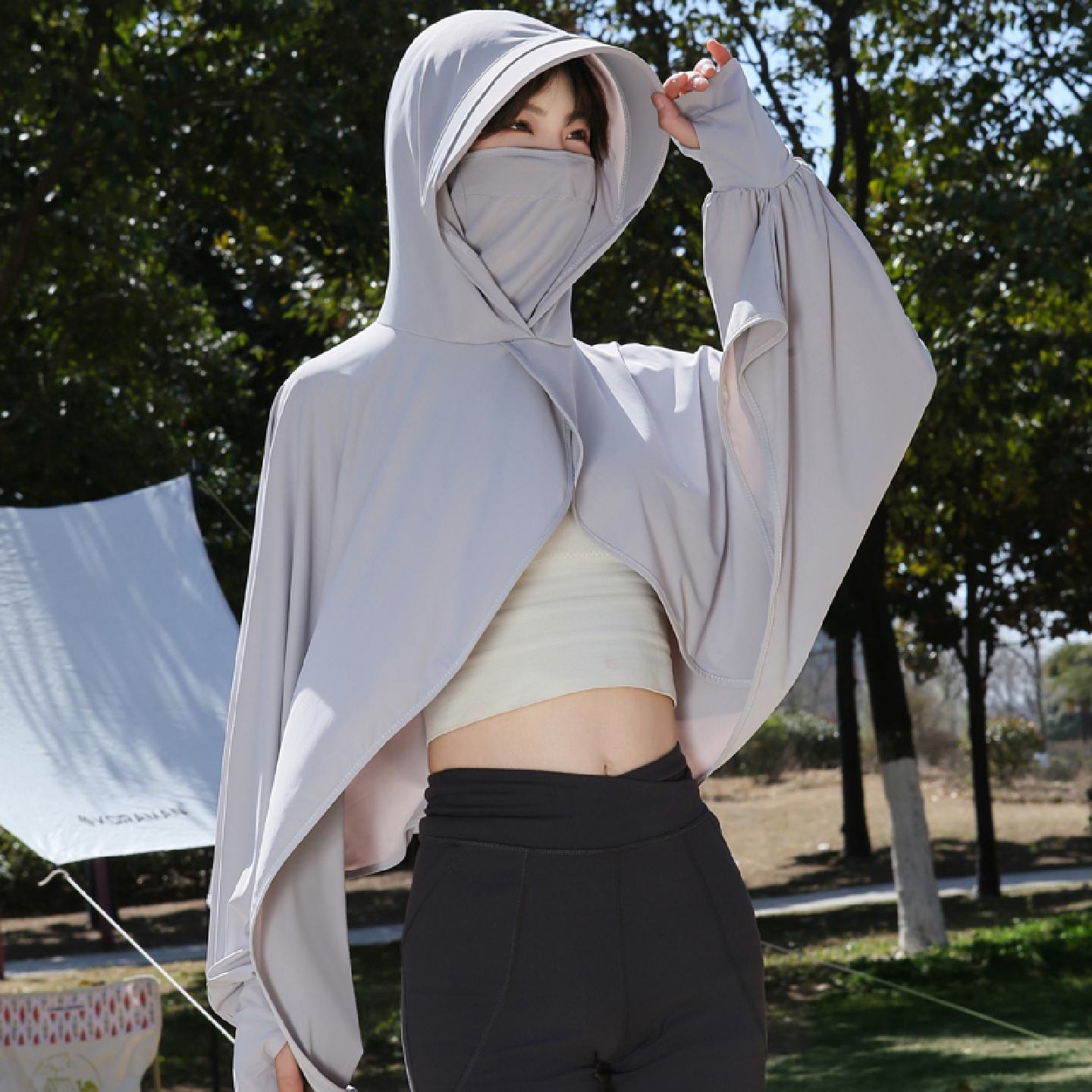夏季骑电动车防紫外线袖套一体防晒衣女开车手臂遮阳冰丝带袖披肩