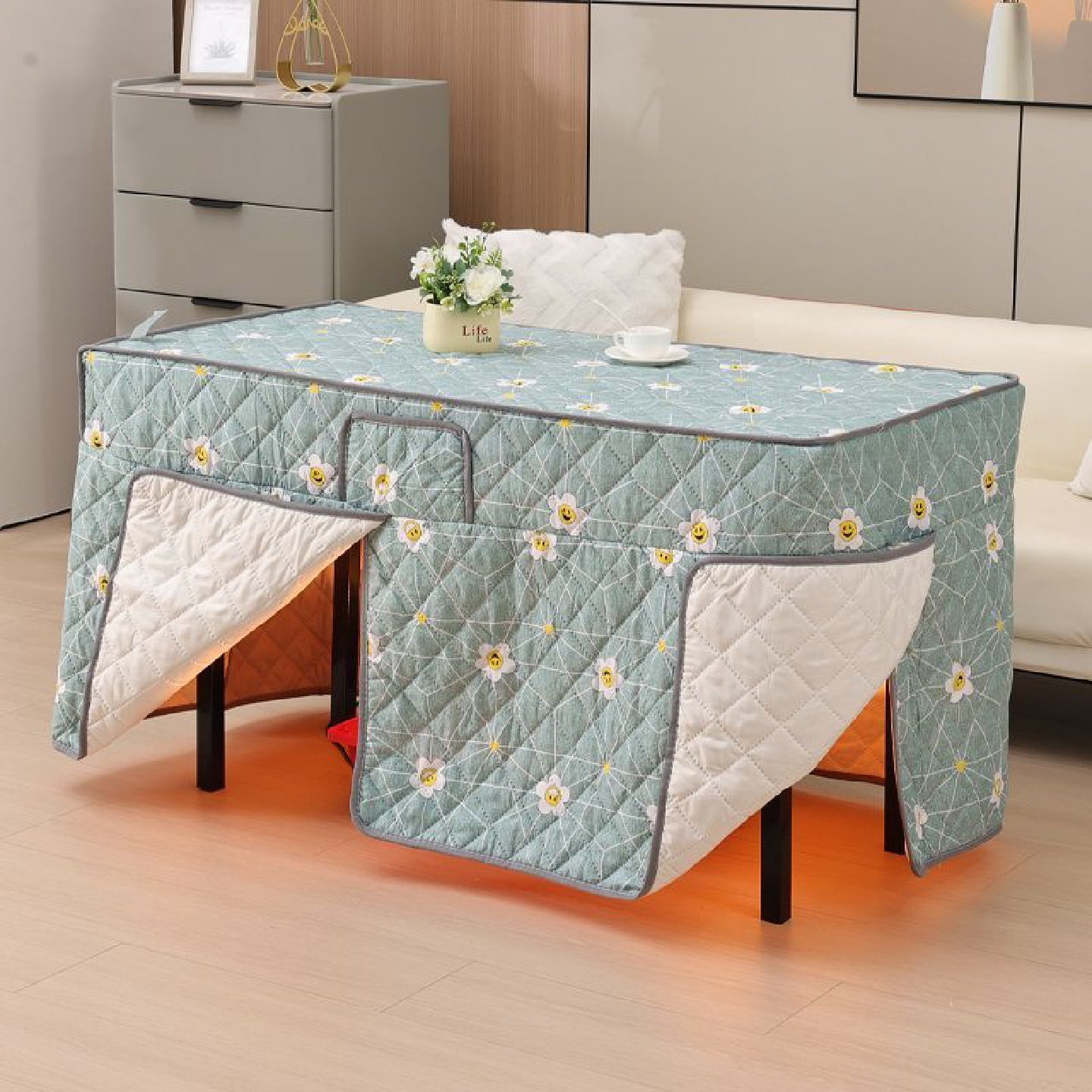 烤火桌罩套双面绒烤火罩不夹棉顺褶牛奶绒白花边炉罩长方形可揭盖,居家布艺,烤火罩,淘宝优惠券,粉丝福利购,淘宝优惠卷