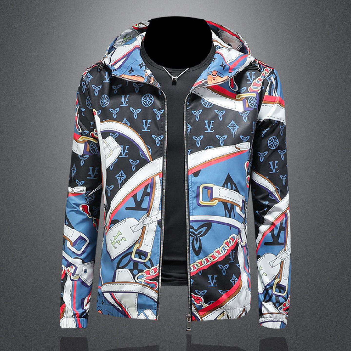 春季时尚连帽夹克男士新款青年百搭拉链衫欧洲站潮牌大码外套潮男