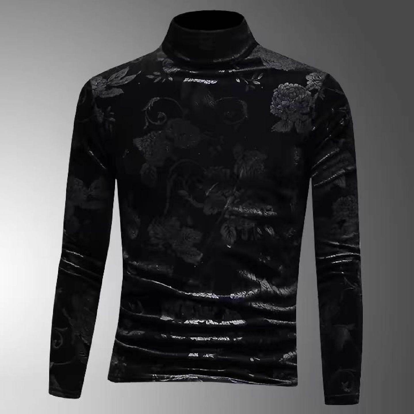金丝绒保暖长袖恤男士秋冬季新款加绒加厚高领提花打底内搭潮男装