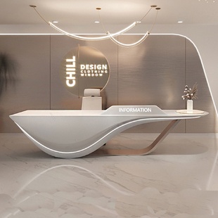 公司烤漆前台接待台异形医美咨询台美容院收银台玻璃钢吧台定制