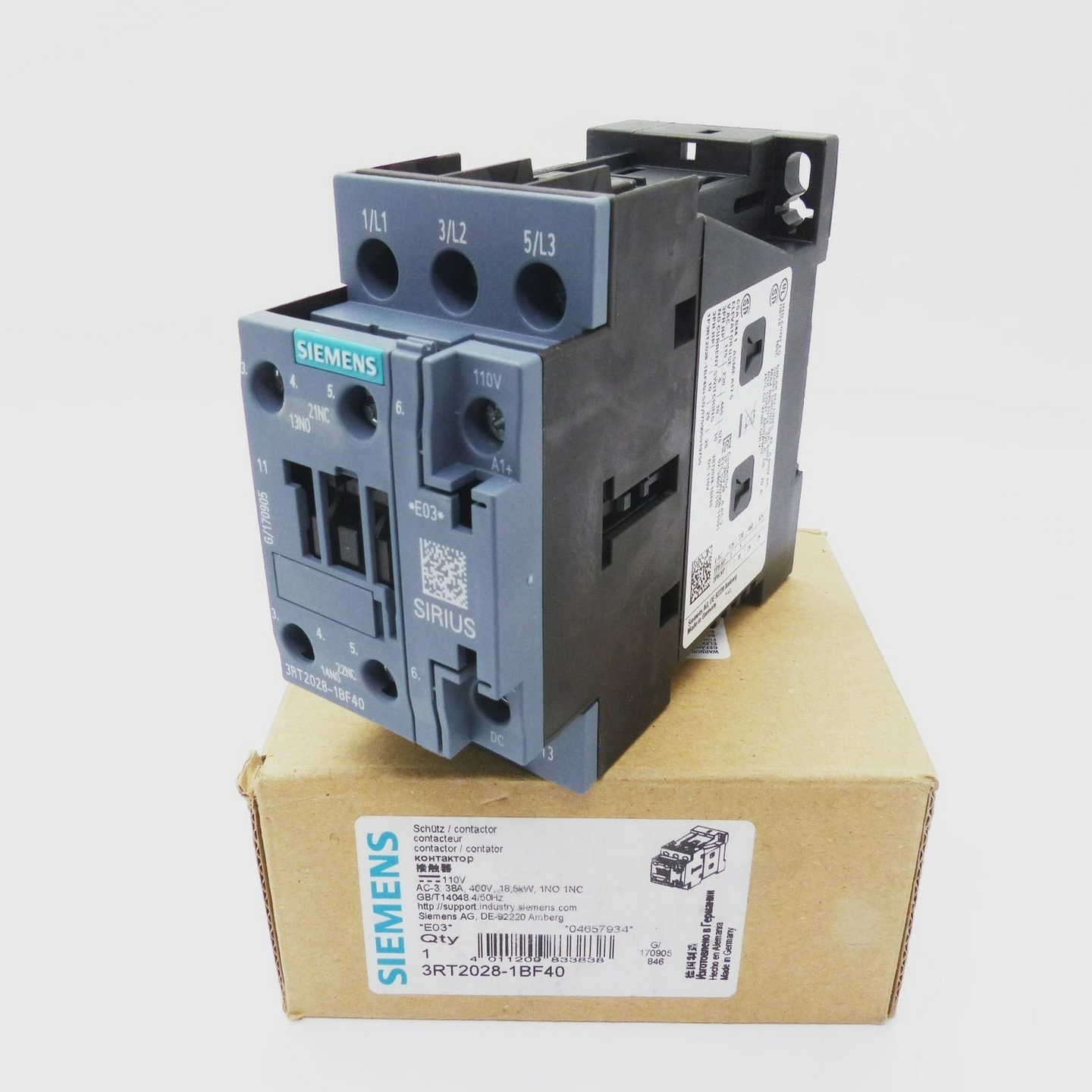 SiemensSirius3RT2028-1BF40Version:03Contactor-unused/O