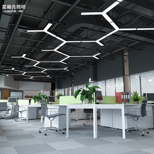 办公室led异形Y形y形吊灯健身房创意拼接人字形科技感工业风吊灯
