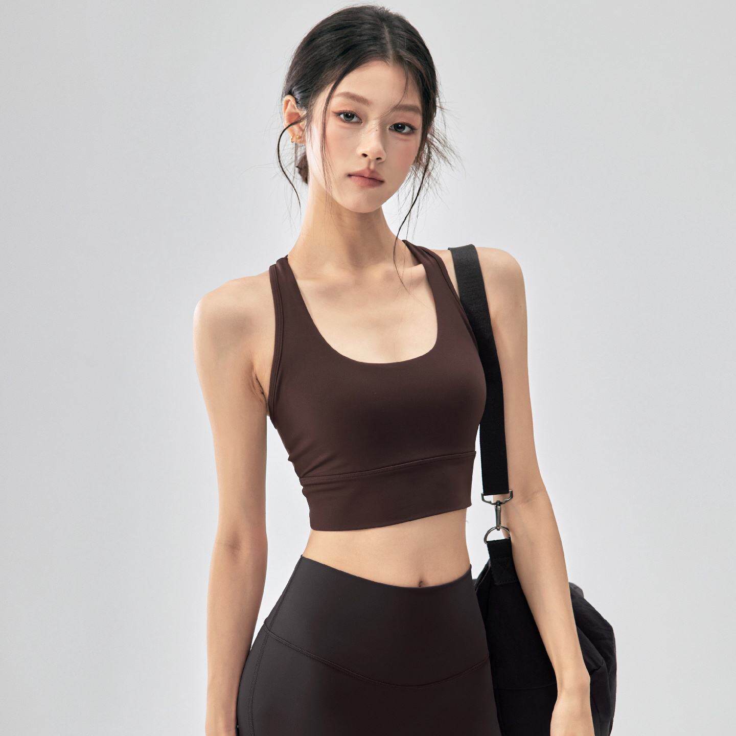 防震运动内衣女带胸垫工字美背瑜伽背心外穿跑步训练健身文胸透气