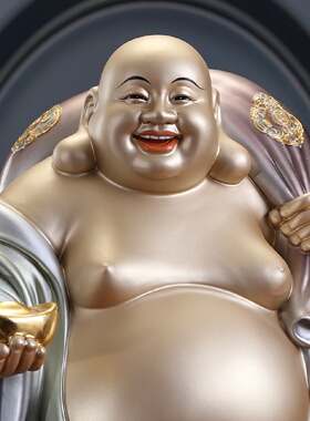 掐丝珐琅铜雕笑佛弥勒佛摆件客厅祝福装饰用大肚子佛绿色布袋佛造