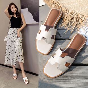 平底拖鞋女2025新款夏时尚外穿旅游海边沙滩一字大码凉拖鞋41一43