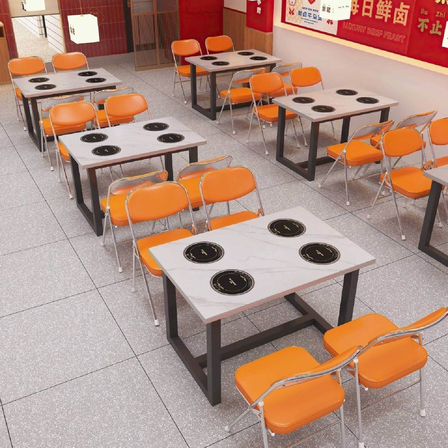 海鲜自助一人一锅小火锅电磁炉一体大理石岩板火锅桌子串串香桌椅